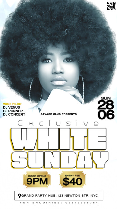 White Modern & Minimal White Sunday Bash  Digital Display (9:16) template