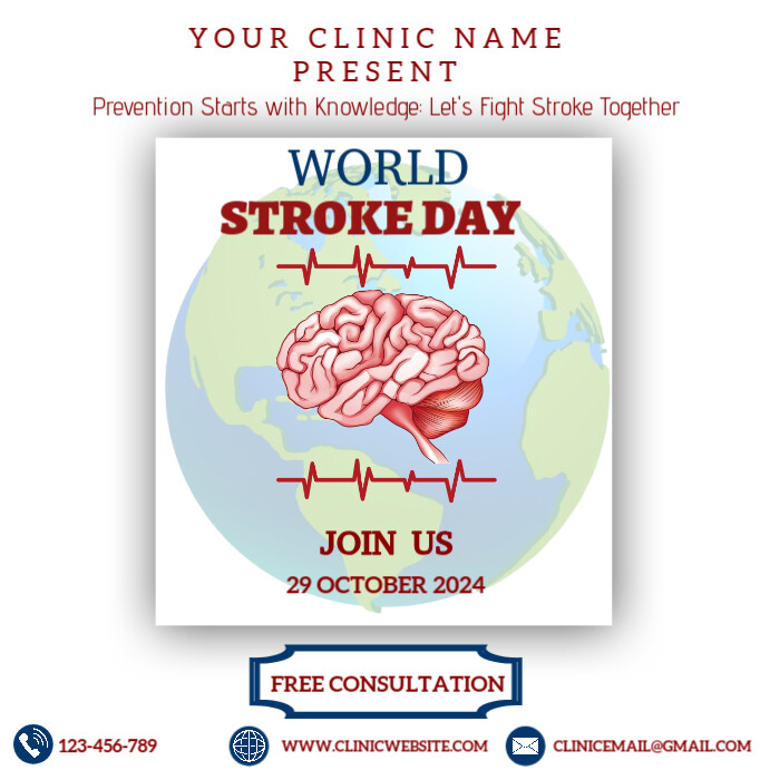 White Modern & Minimal World Stroke Day Instagram Post template