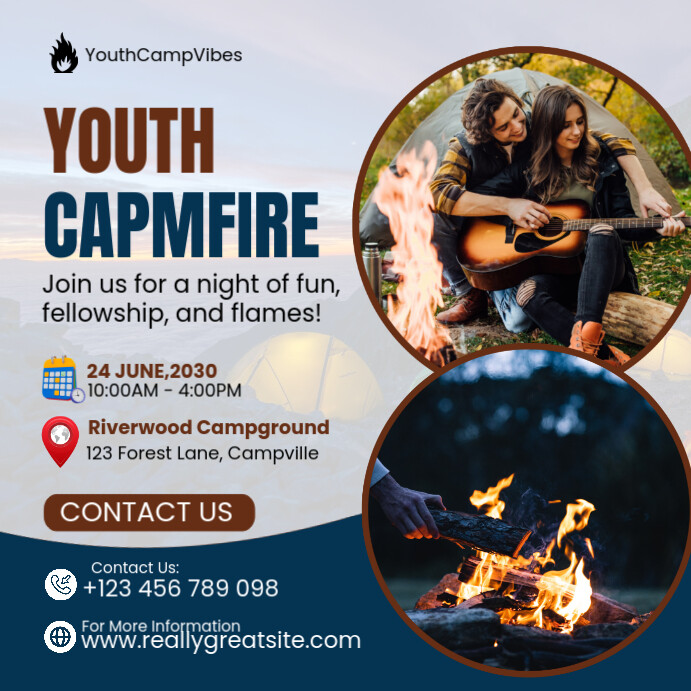 White Modern & Minimal Youth Camp Fire Instagram Post template