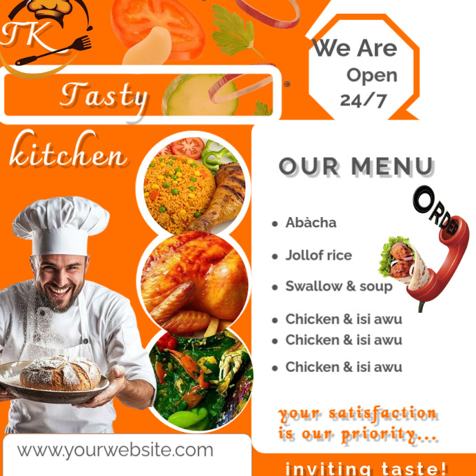 Orange Modern Fast Food Menu Template  Square (1:1)