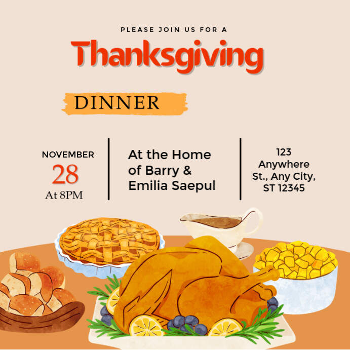 Plantilla de White Modern Thanksgiving Dinner Invitation Instagram Post ...