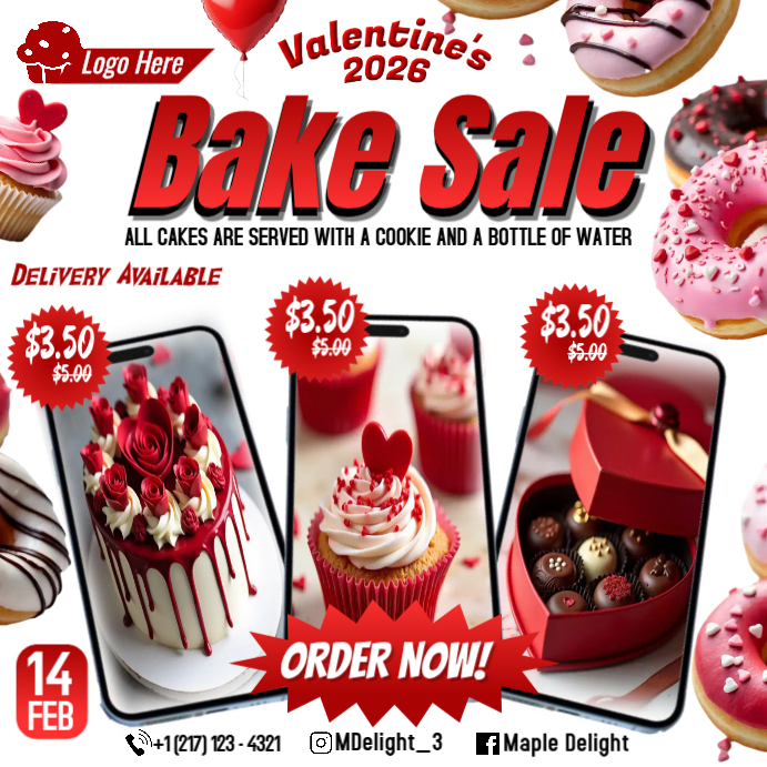Copy of White Modern Valentine's Bake Sale/ Cake Sale Flyer Design ...