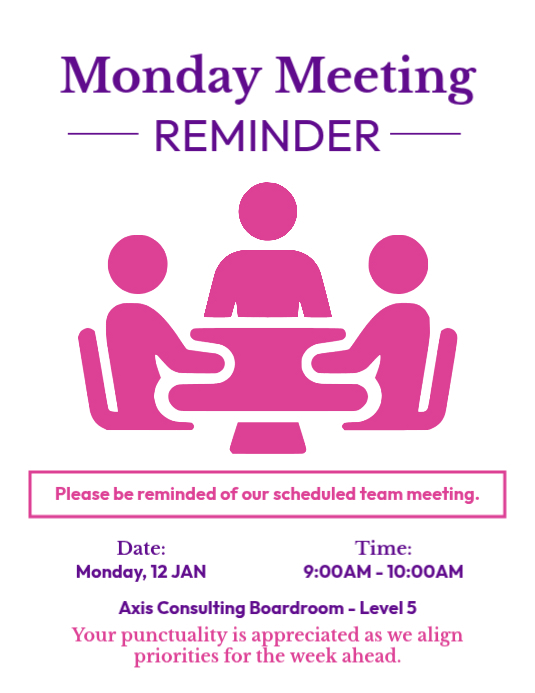 Team Building Reminder Sample Modèle Meeting Reminder Prospectus | PosterMyWall