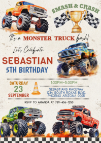 White Monster Truck Birthday Party A5 template