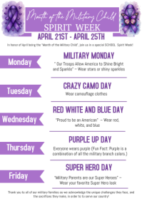 White month of Military Child Spirit Week A4 template