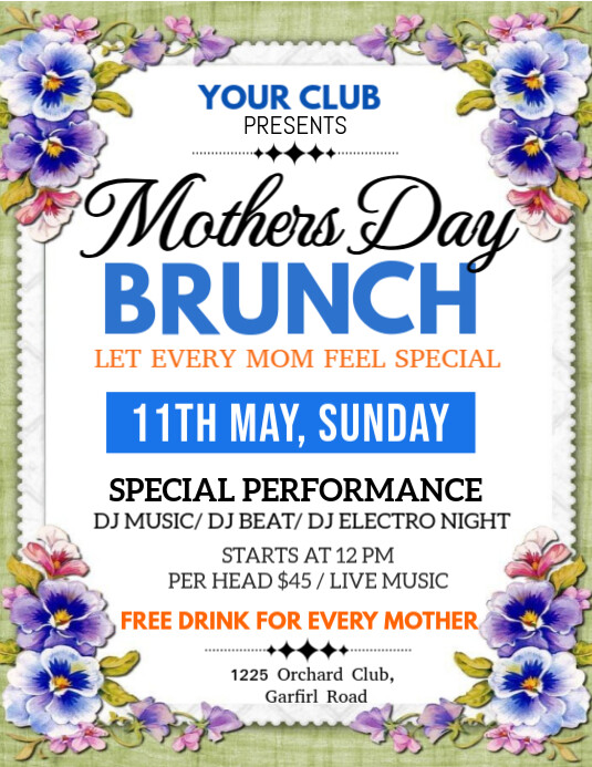 White  Mother Day Brunch Menu Flyer (us Letter) template