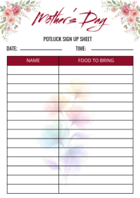 Bianco White mothers day potluck sign up sheet A6 A6 Template