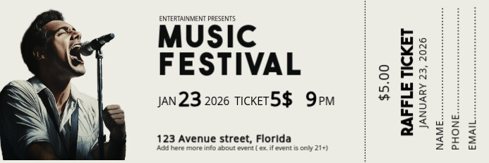 White Music Festival Ticket Banner 2' × 6' template