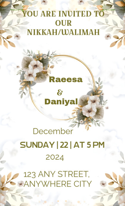 White Muslim Wedding Invitations Card Templat template