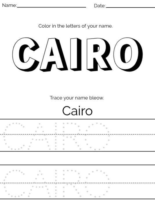 White My Name Is Cairo Worksheet Flyer (us Letter) Template | PosterMyWall
