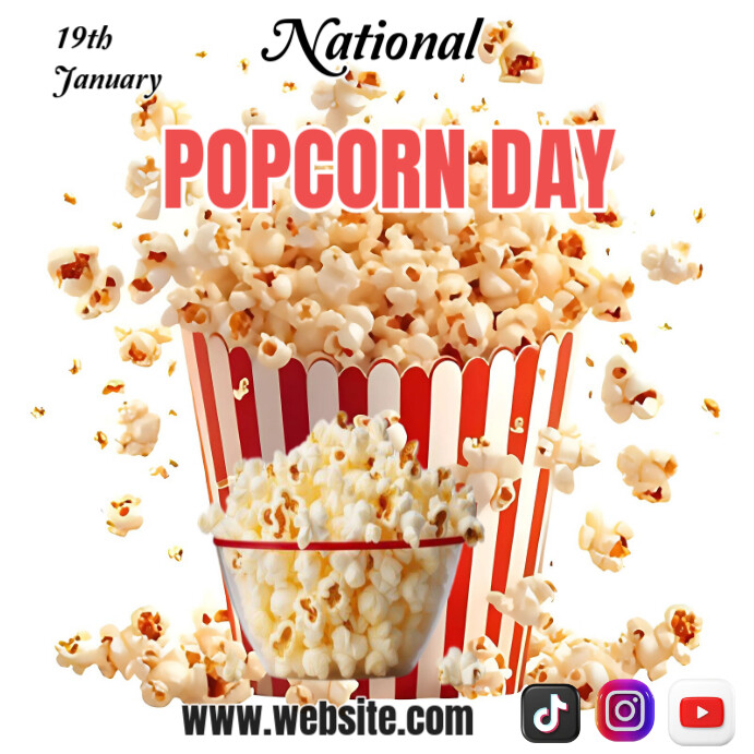 Plantilla de White National Popcorn Day Instagram Post | PosterMyWall