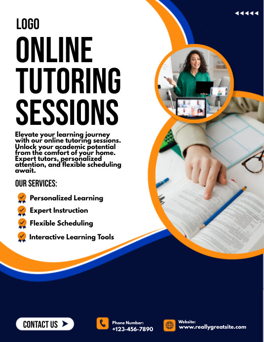 Tutor Copy Copy of White Navy Yellow Modern Online Tutoring Sess | PosterMyWall