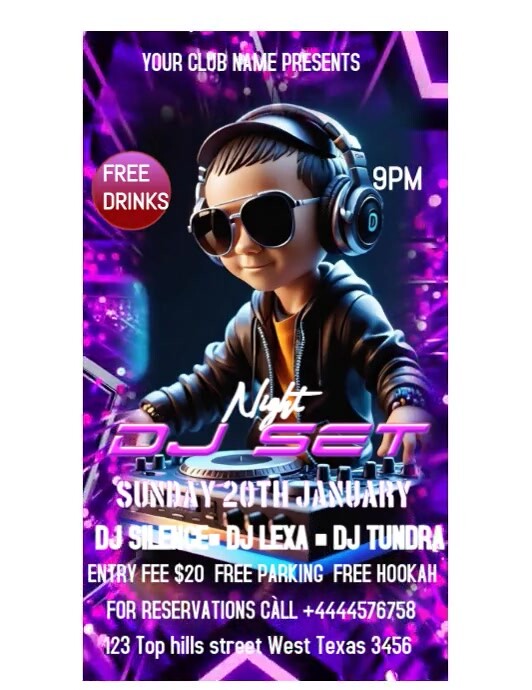 White Neon Dj Set Club Party Invite customizable Flyer (us Letter ...