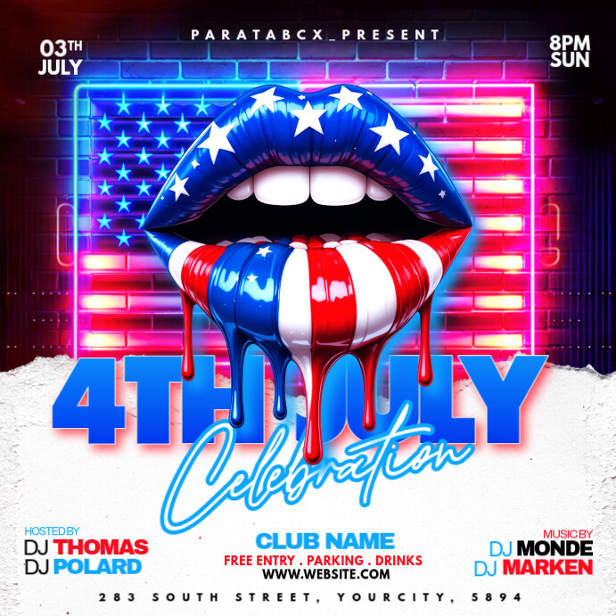 White Neon Fourth Of July Party Invitation Instagram Post template