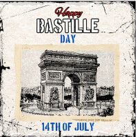 White Neon Happy Bastil Day  Instagram Post template