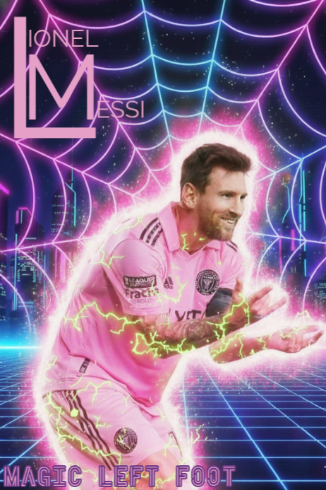 Messi Color Inversion White Neon Lionel Messi Baground Black And Pink Walpaper Poster ...