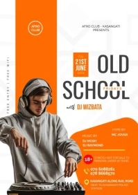 White Neon Old School Fridays Dj Club Poster A3 template
