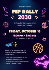 White Neon Pep Rally A4 template