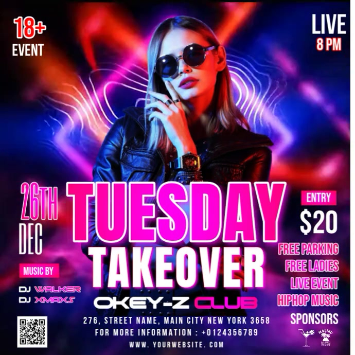 White Neon Tuesday Takeover Instagram Post Template | PosterMyWall