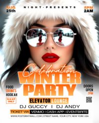 White Neon Winter Dj Night Party Instagram Portrait template