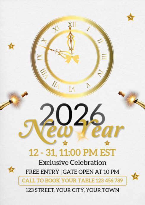 White New Year Celebration A4 Template | PosterMyWall