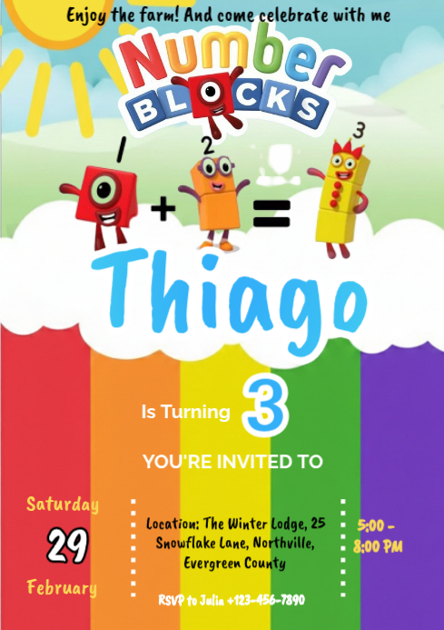 Numberblocks Birthday Invitation Template | PosterMyWall
