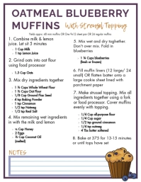 White Oatmeal Blueberry Muffin Clean Eating Recipe Free Printable Gift  Flyer (us Letter) template