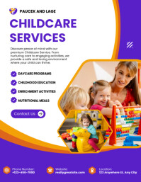 White Orange Purple Modern Childcare Services Flyer template