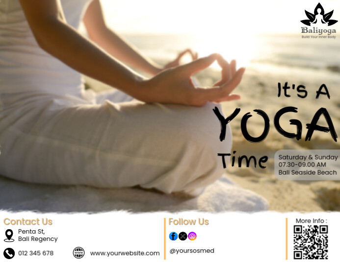 White orange sunset Modern & Minimal Yoga Time mindfulness Flyer Pamflet (letter As) Ulotka (US Letter) template