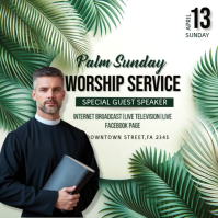 White Palm Sunday Worship Service Square Template