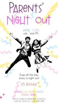 White Parents' Night Out Event Flyer Ad Animated Instagram Story template