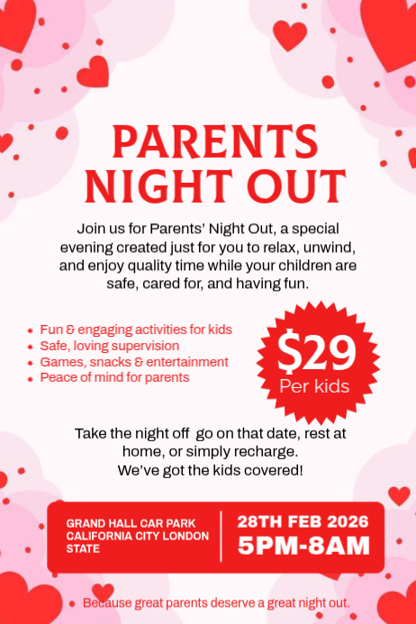 Parents Night Out Event Posters Template | PosterMyWall