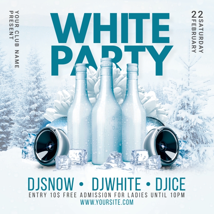 White Party Flyer / Poster Template Сообщение Instagram