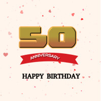 Red & gold Pastel 50th Anniversary Happy Birthday Instagram Post Instagram Post template