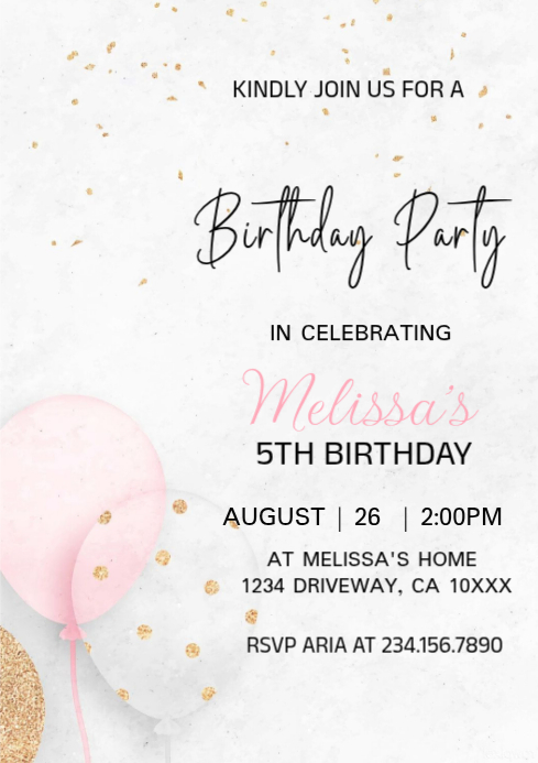 White Pastel 5th Birthday Party Invitation A4 Template | PosterMyWall