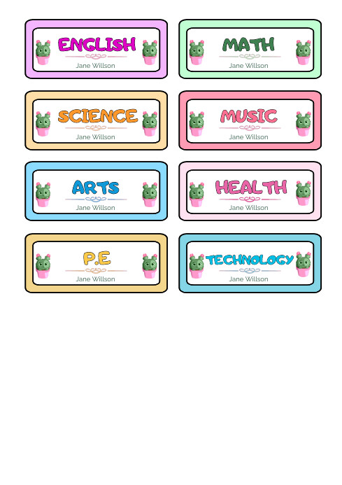 Simple Subject Label Format Subject Labels Template - Succulent Style 8 | PosterMyWall