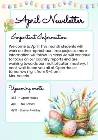 White Pastel April Easter Newsletter A4 template