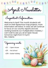 White Pastel April Easter Newsletter A4 template