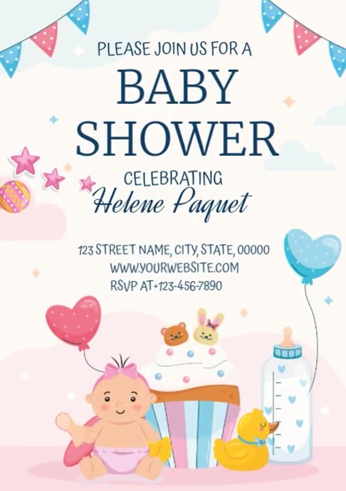 White Pastel Baby Shower Invite A4 template