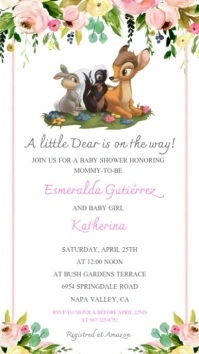 White Pastel Bambi Baby Shower Floral Invitation Template Instagram Story