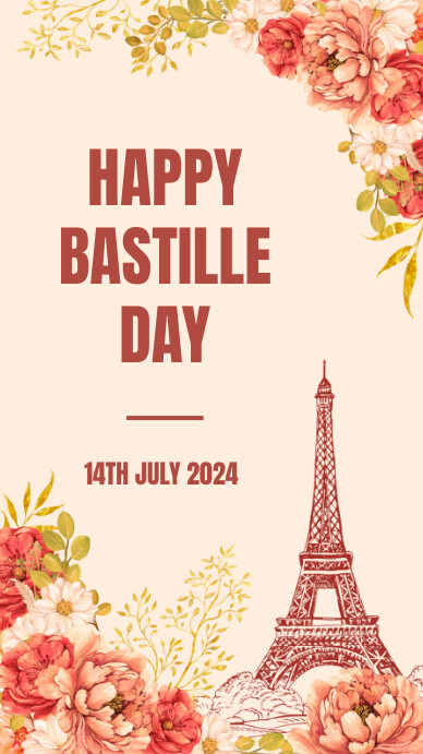 White Pastel Bastille Day Digital Display (9: Ekran reklamowy (9:16) template
