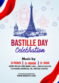 White Pastel Bastille Day Flyer A4 template