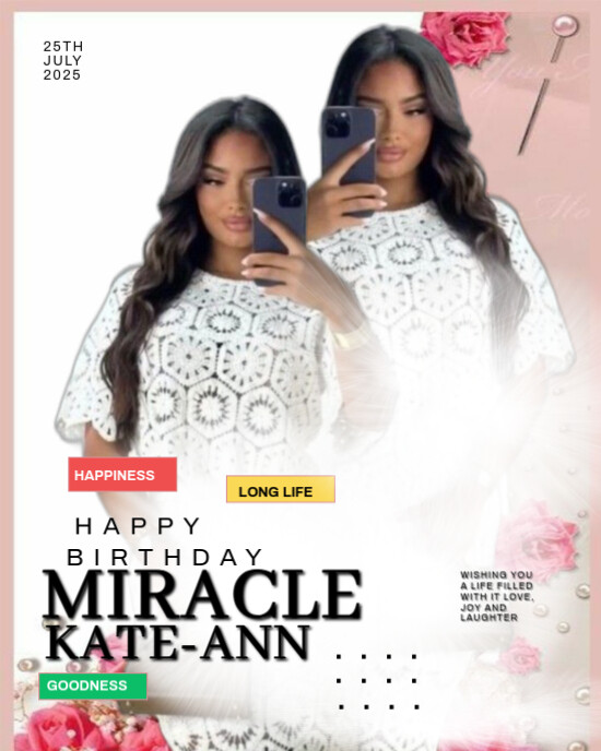 White Pastel Birthday Flyer Instagram Portrait template
