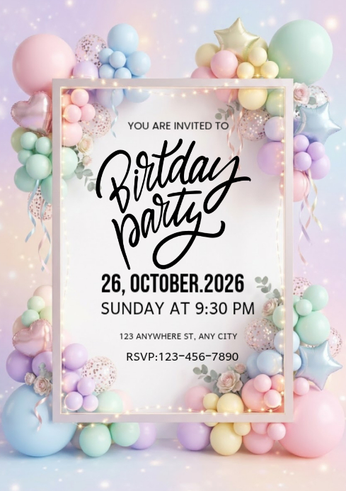 Birthday Party Invitation A4 Template | PosterMyWall