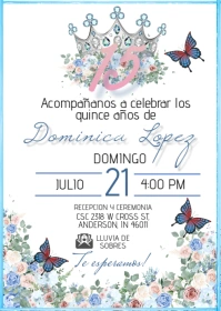 White Pastel Blue And Pink Fifteen Invitation A6 template