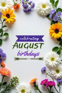 White Pastel Celebrating August Birthdays  Banner 4' × 6' template