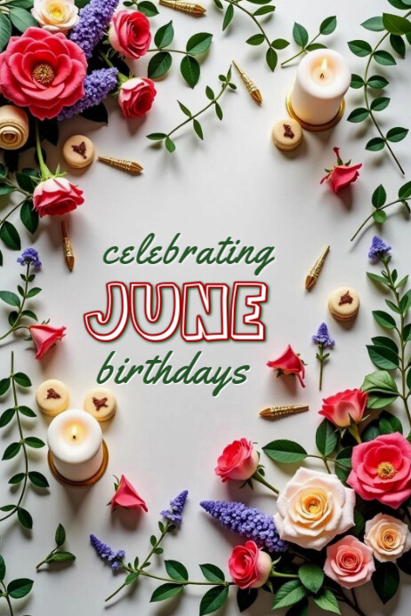 White Pastel Celebrating June Birthdays  Banner 4' × 6' template