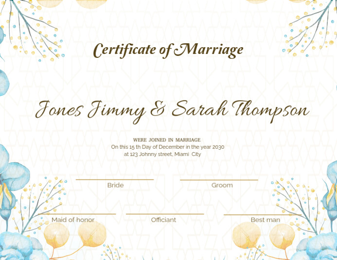 White Pastel Certificate Of Marriage Flyer (us Letter) Pamflet (VSA Brief) template