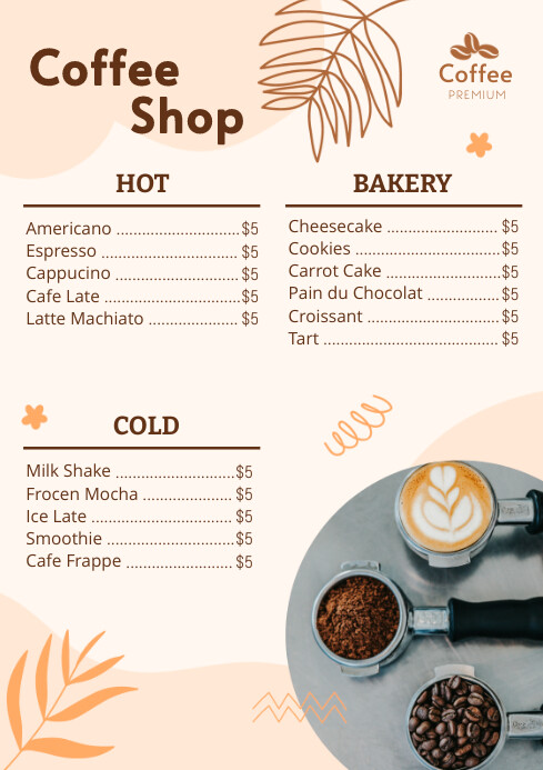 White Pastel Coffee Menu A4 Template | PosterMyWall