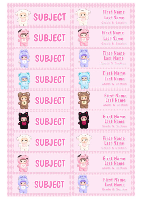 White Pastel Cute Nommi School Name Tags And Labels A4 template